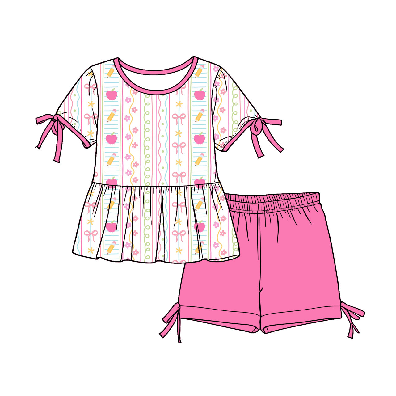 Back to school top matching shorts girl clothes