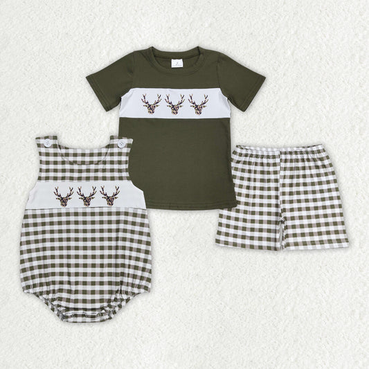 kids baby matching camo reindeer gingham shorts clothes