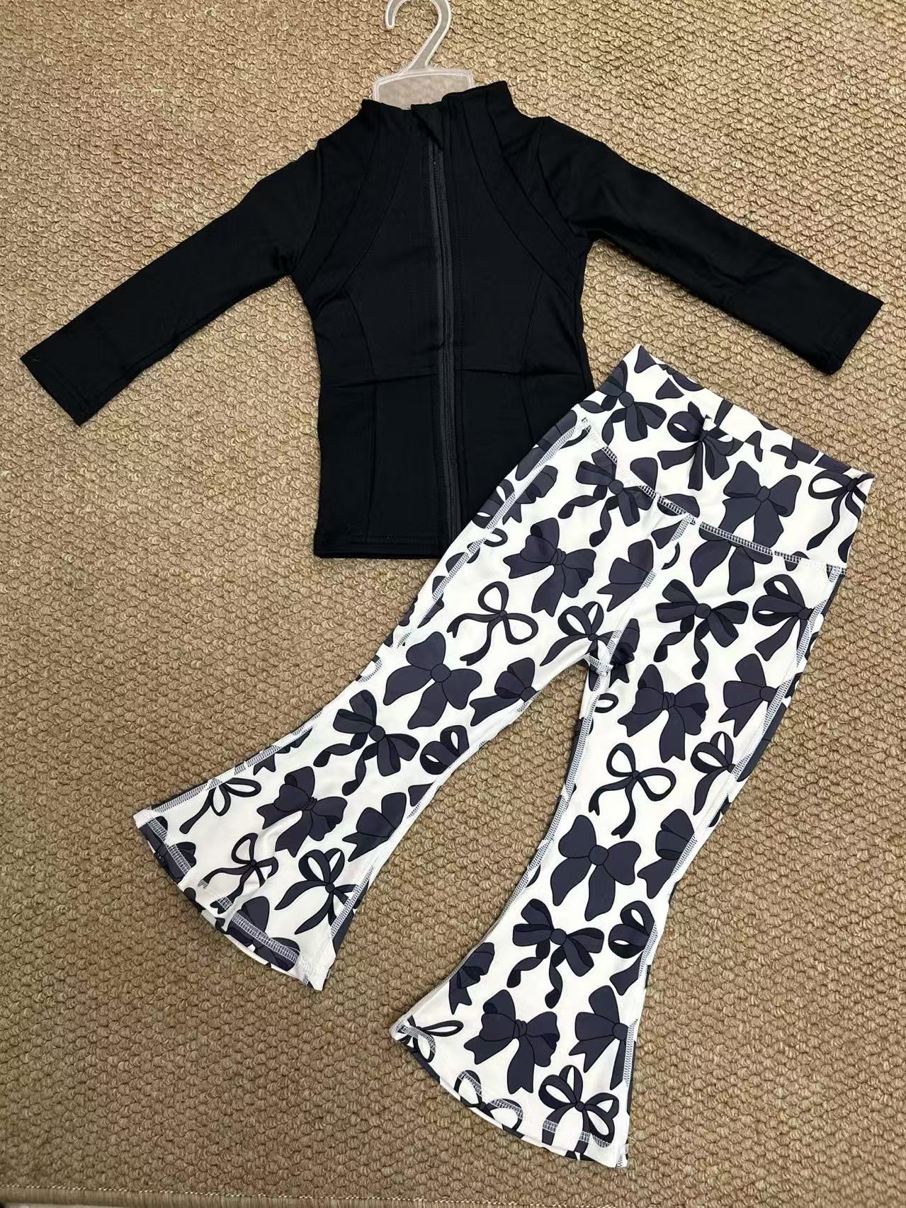 baby girls black top bow pants yoga active wear athletic sports clothes