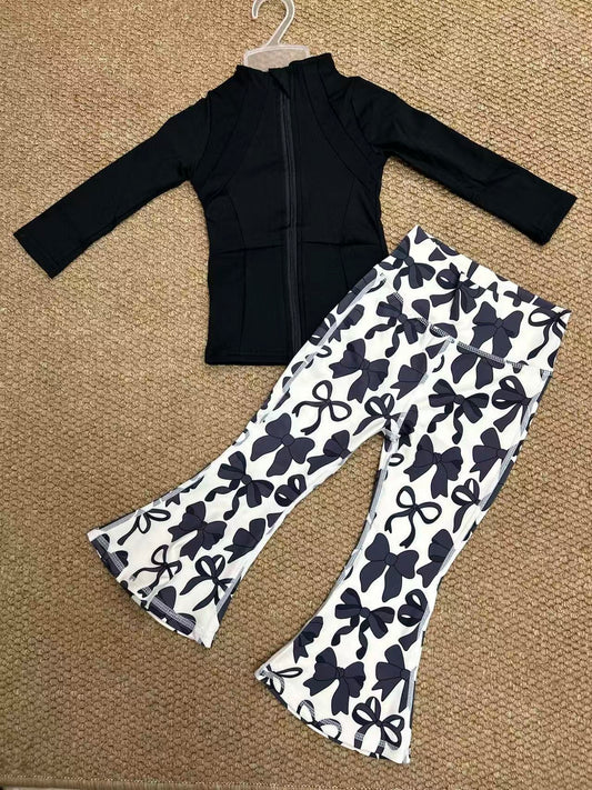 baby girls black top bow pants yoga active wear athletic sports clothes