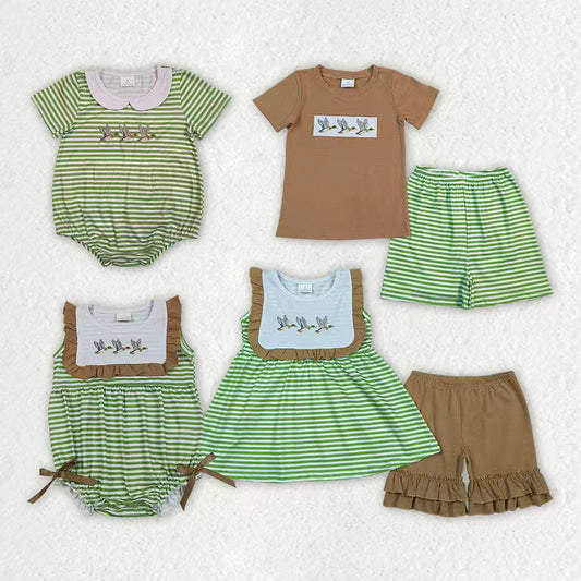 Embroidery Mallard duck top matching shorts boy summer outfit