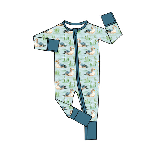 long sleeve mallard duck  zip romper