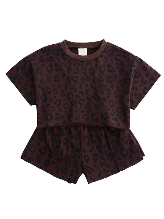 brown cheetah leopard 2pcs summer clothing set