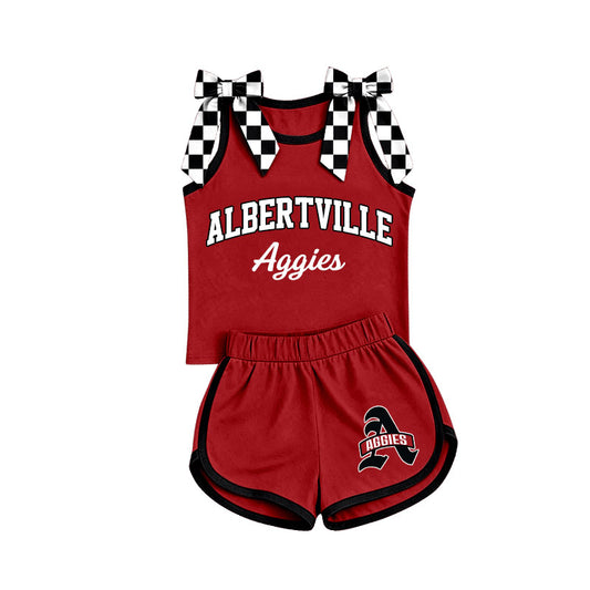 Custom team bow top matching shorts girls summer outfit