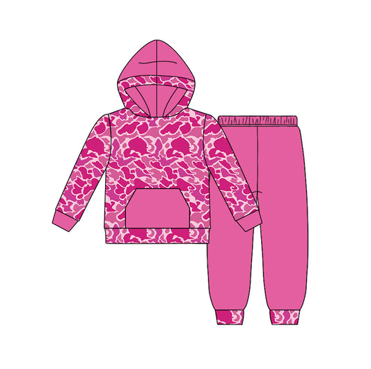 wholesale price baby boy hot pink camo design long sleeve hoodie set