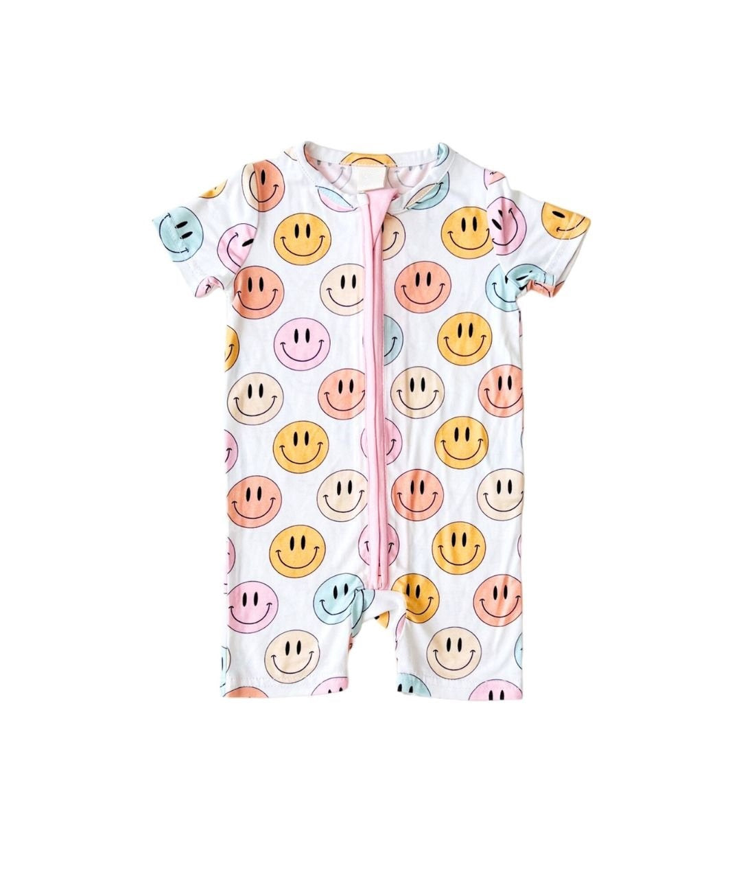 toddle baby smile face short sleeve  zip romper