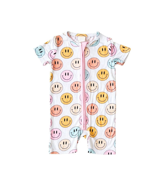 toddle baby smile face short sleeve  zip romper
