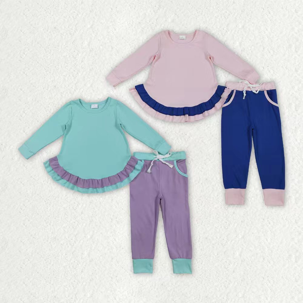 Light pink shirt matching blue pants kids long sleeve outfit