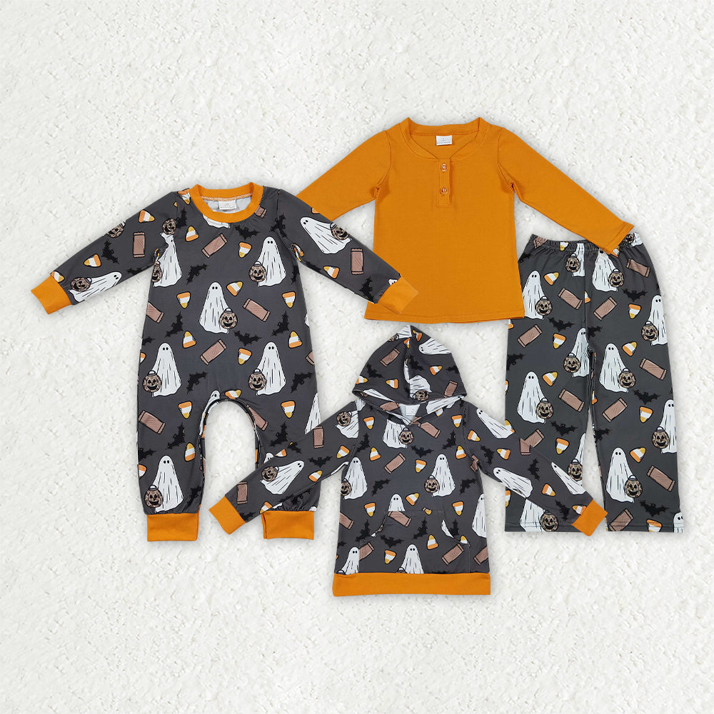 Halloween ghost pumpkins long sleeve top matching pants boy outfit