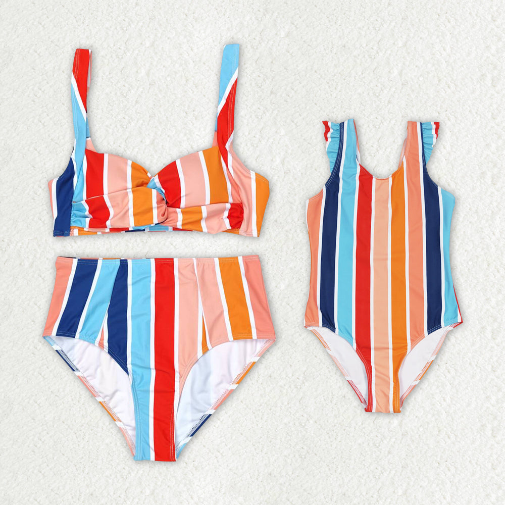 mommy and me stripes summer two pieces swimwear