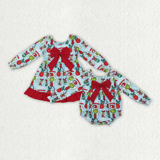 Christmas green face long sleeve dress