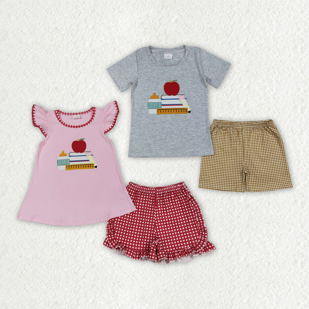 Back to school embroidery pencil apple baby boy outfit