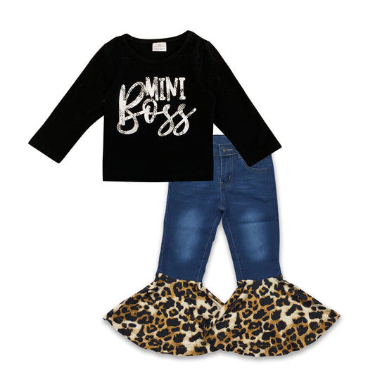 miss boss top leopard ruffle jeans bell  bottoms spring fall outfit