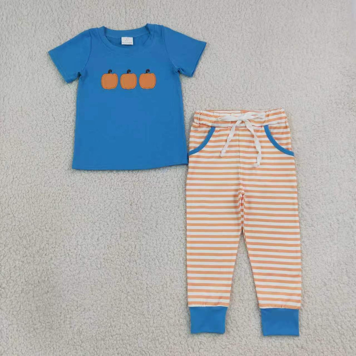 Embroidery pumpkins long sleeve top matching pants sister brother matching outfit