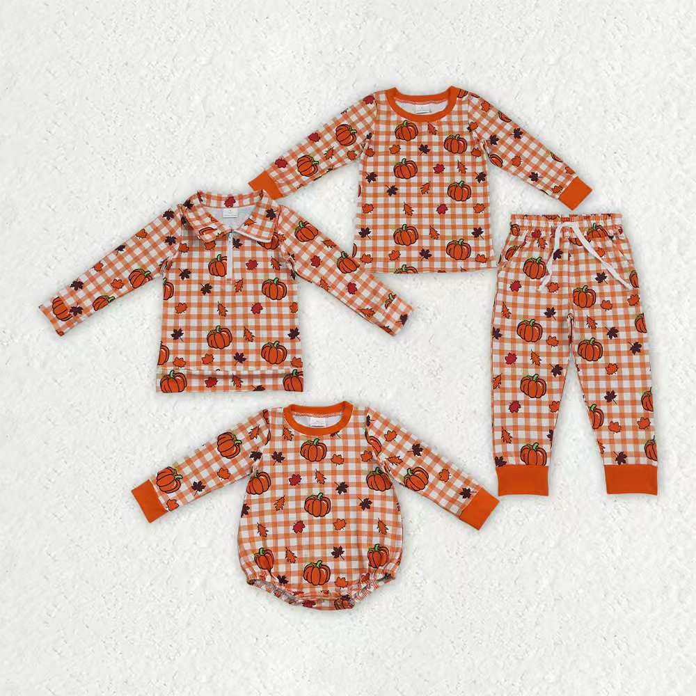 Fall pumpkin boys long sleeve pajama set outfit