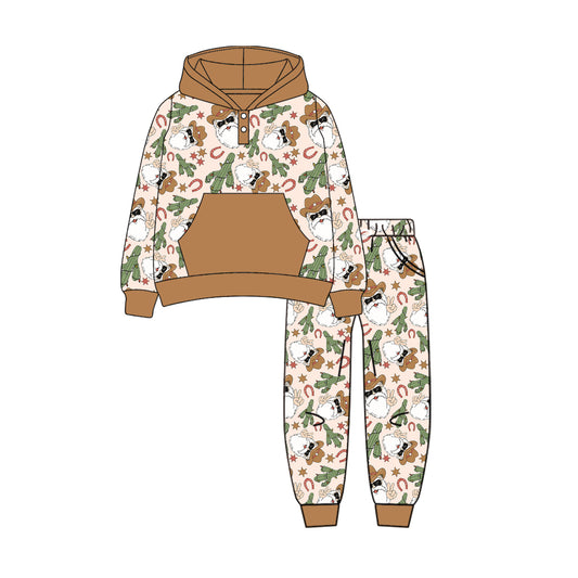 Western cactus boys Christmas Santa Claus long sleeve hoodie outfit preorder