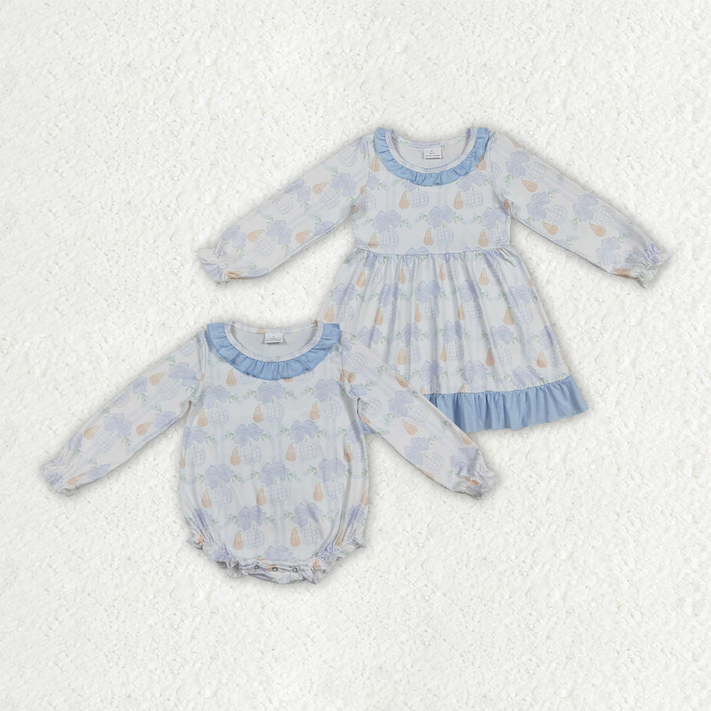 Baby girls blue pumpkins long sleeve dress