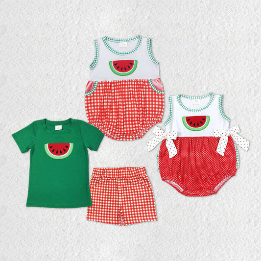sister brother embroidery watermelon fruit outfit