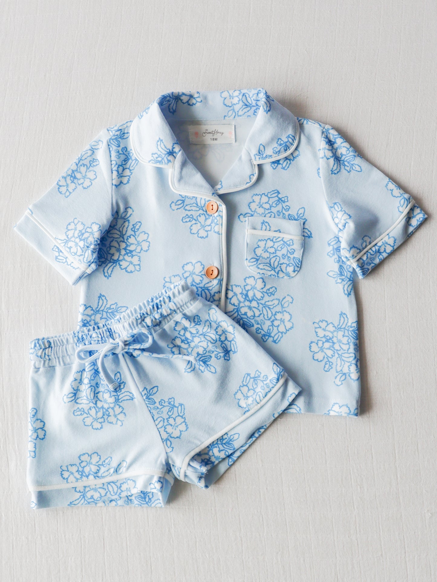 baby girl short sleeve blue floral pajama set