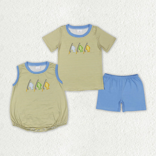 infant baby boy embroidery fishing matching clothing set