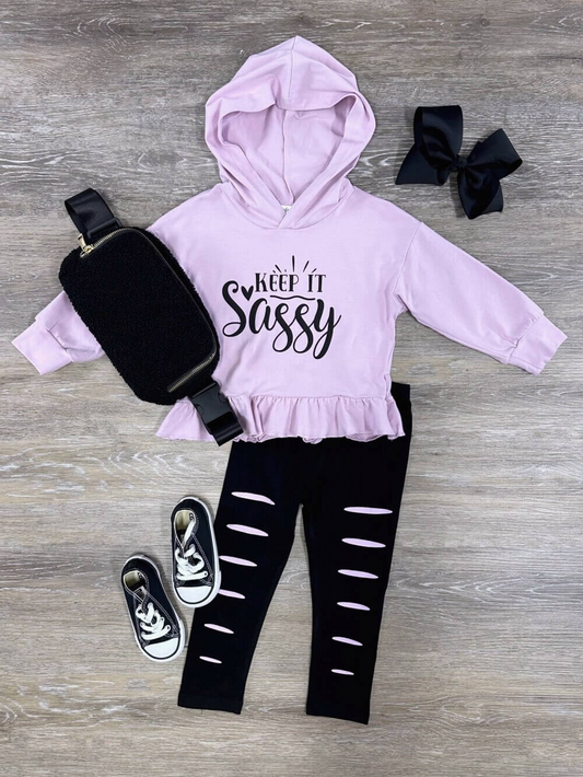 keep it sassy hoodie top ribbed leggings spring fall clothing set