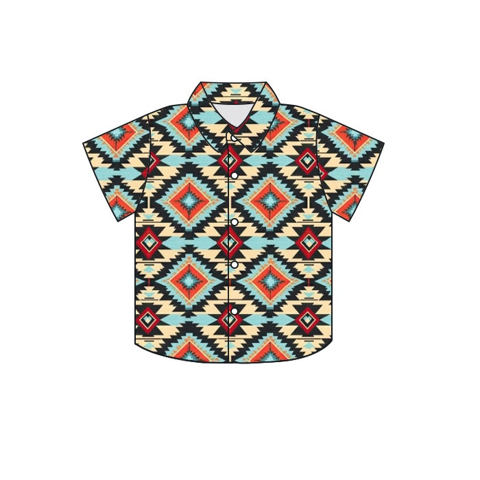 western aztec cowboy short sleeve button shirt