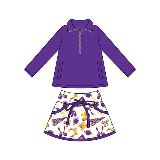 wholesale kids clothes custom purple team active wear design skirt matching outfit