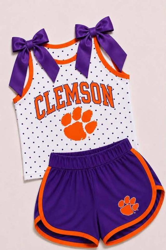 Custom team bow top matching shorts girls summer outfit