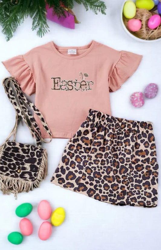 easter bunny shirt cheetah skirts 2pcs outfit
