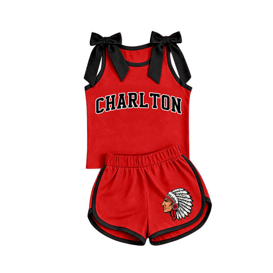 Custom team bow top matching shorts girls summer outfit