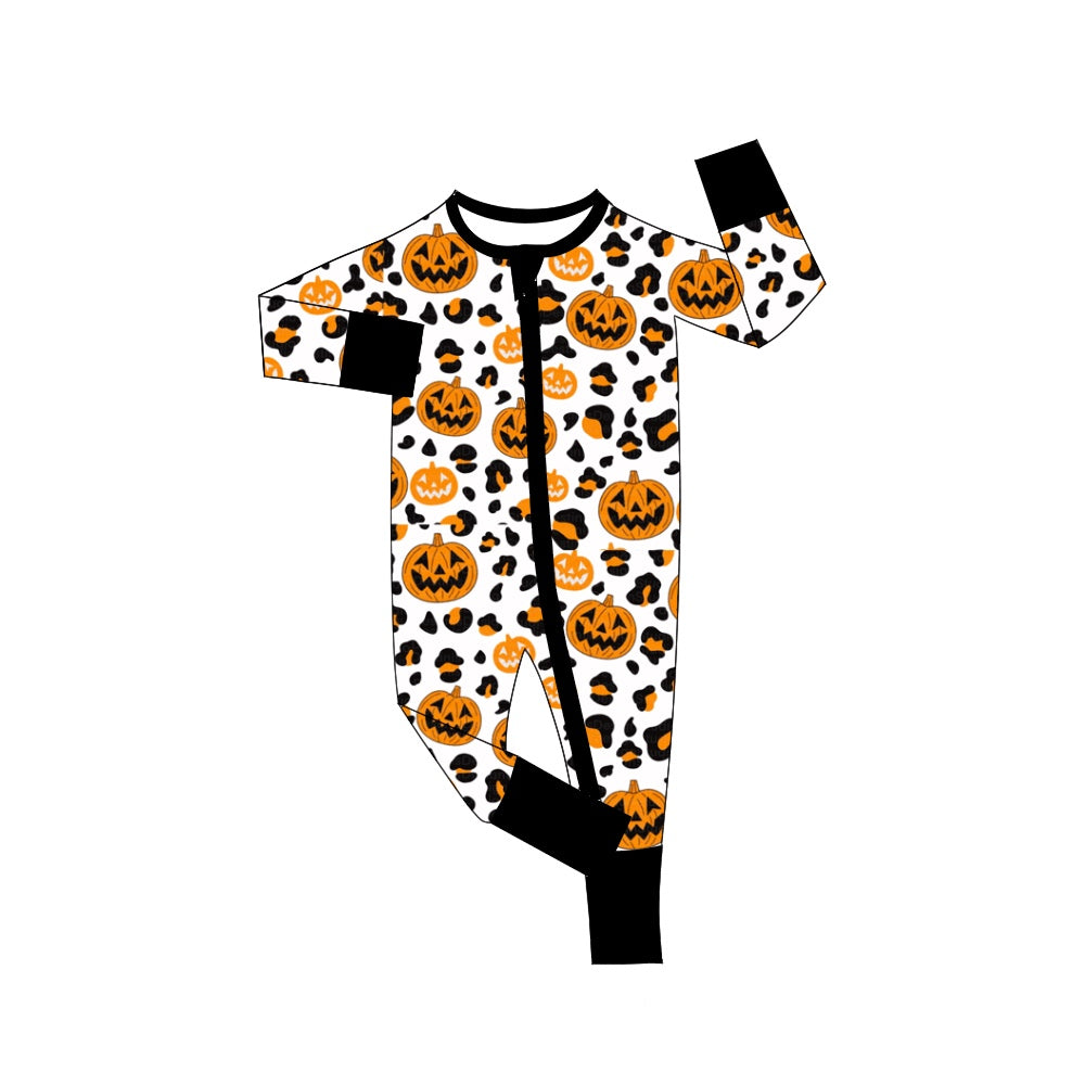 newborn baby halloween pumpkin cheetah zip romper wholesale price