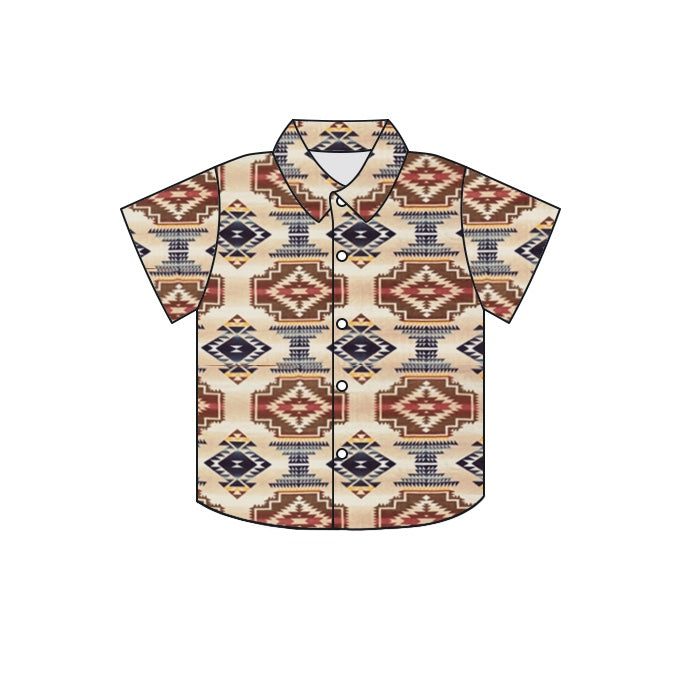 western aztec cowboy short sleeve button shirt