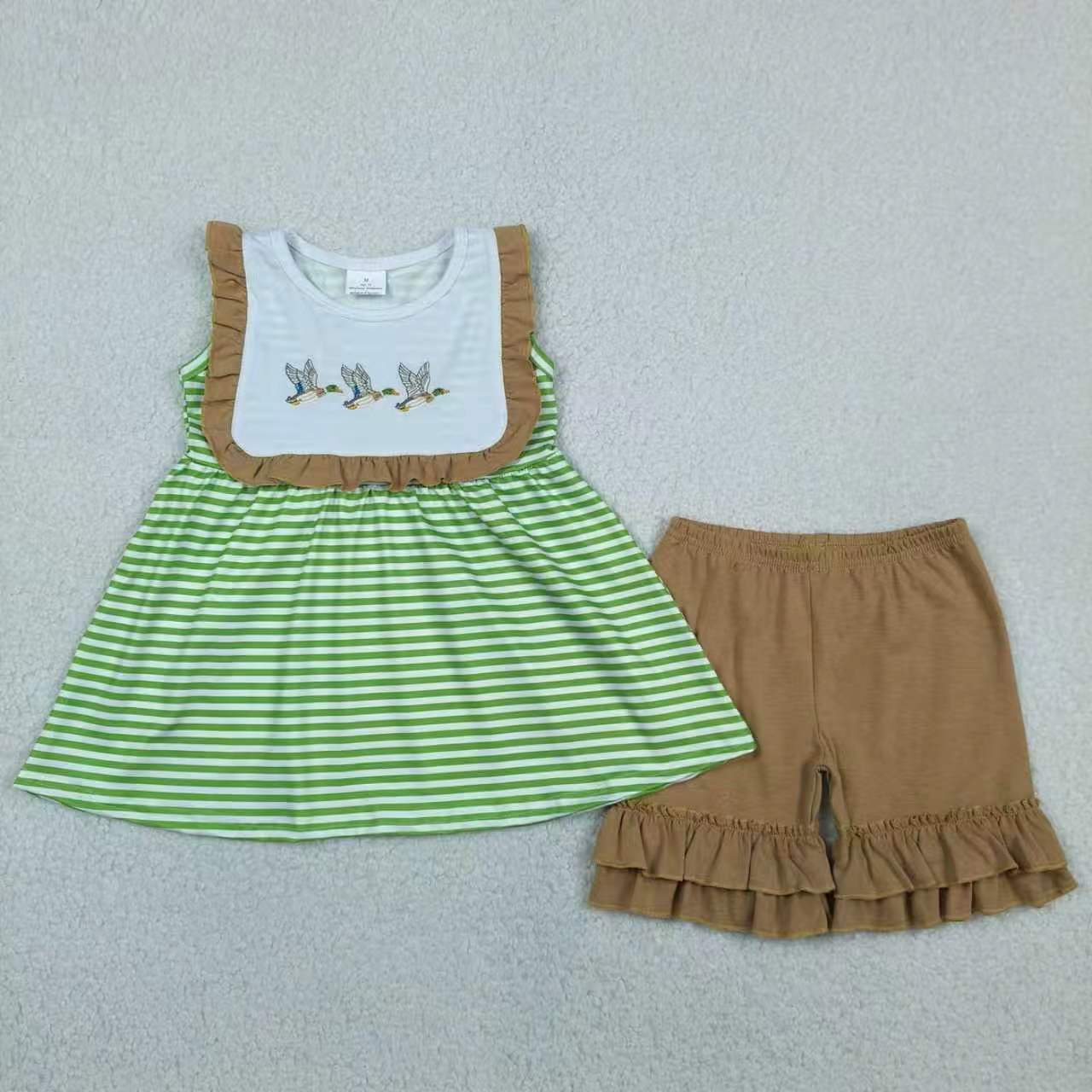 Embroidery Mallard duck top matching shorts boy summer outfit