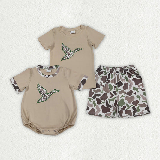 Camo duck design top matching shorts boy summer outfit