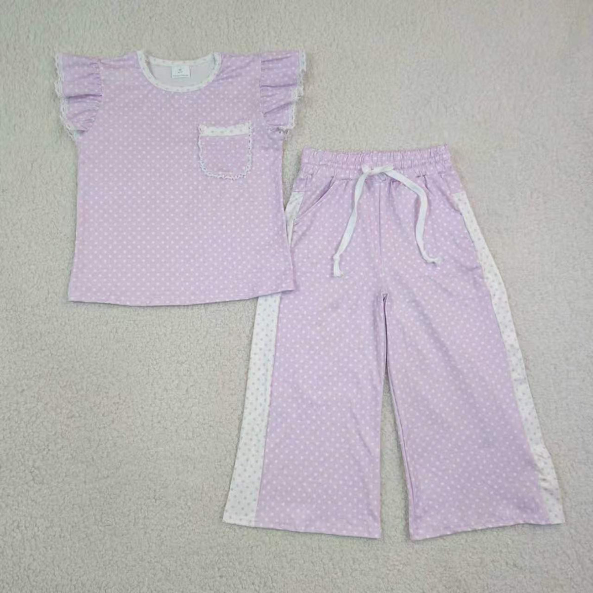 Pink print short sleeve top matching pants girl outfit