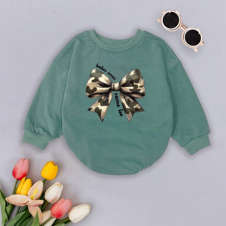 Newborn baby girls camouflage bow long sleeve romper