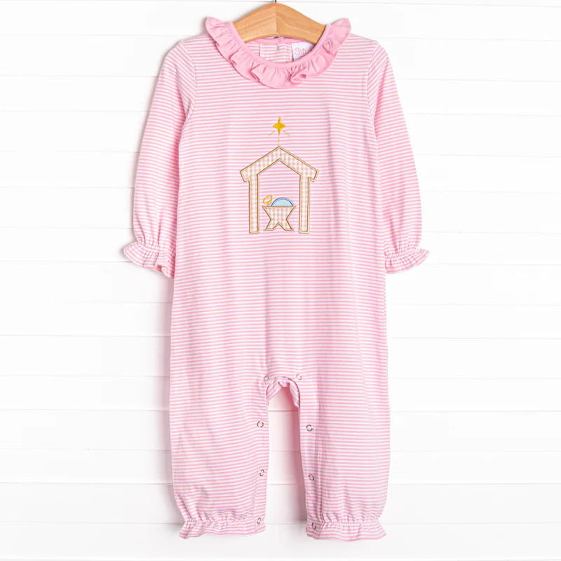 infant toddle girls christmas jesus pink stirpes romper