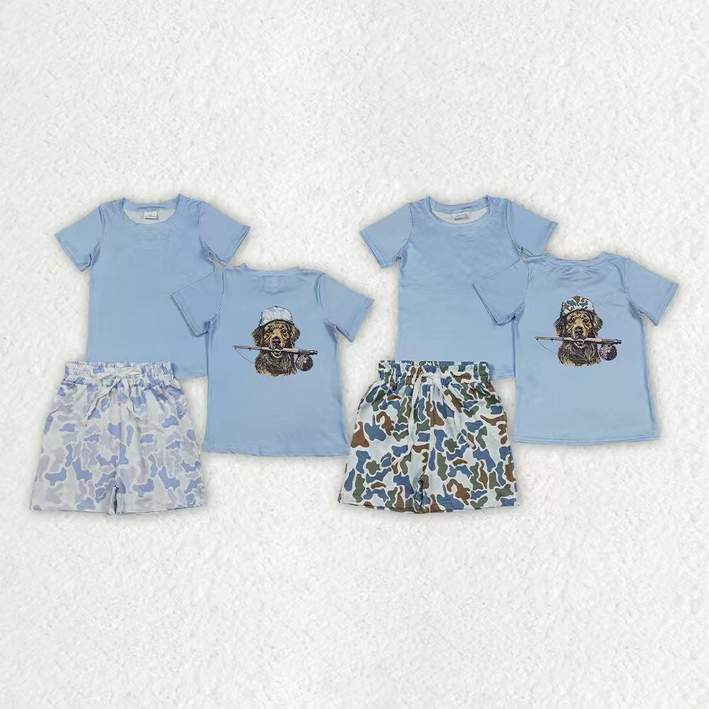 Dog hunting short sleeve top matching shorts boy summer outfit