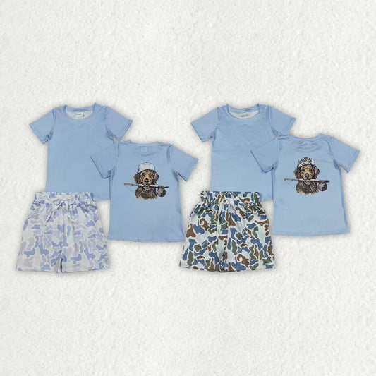 Dog hunting short sleeve top matching shorts boy summer outfit
