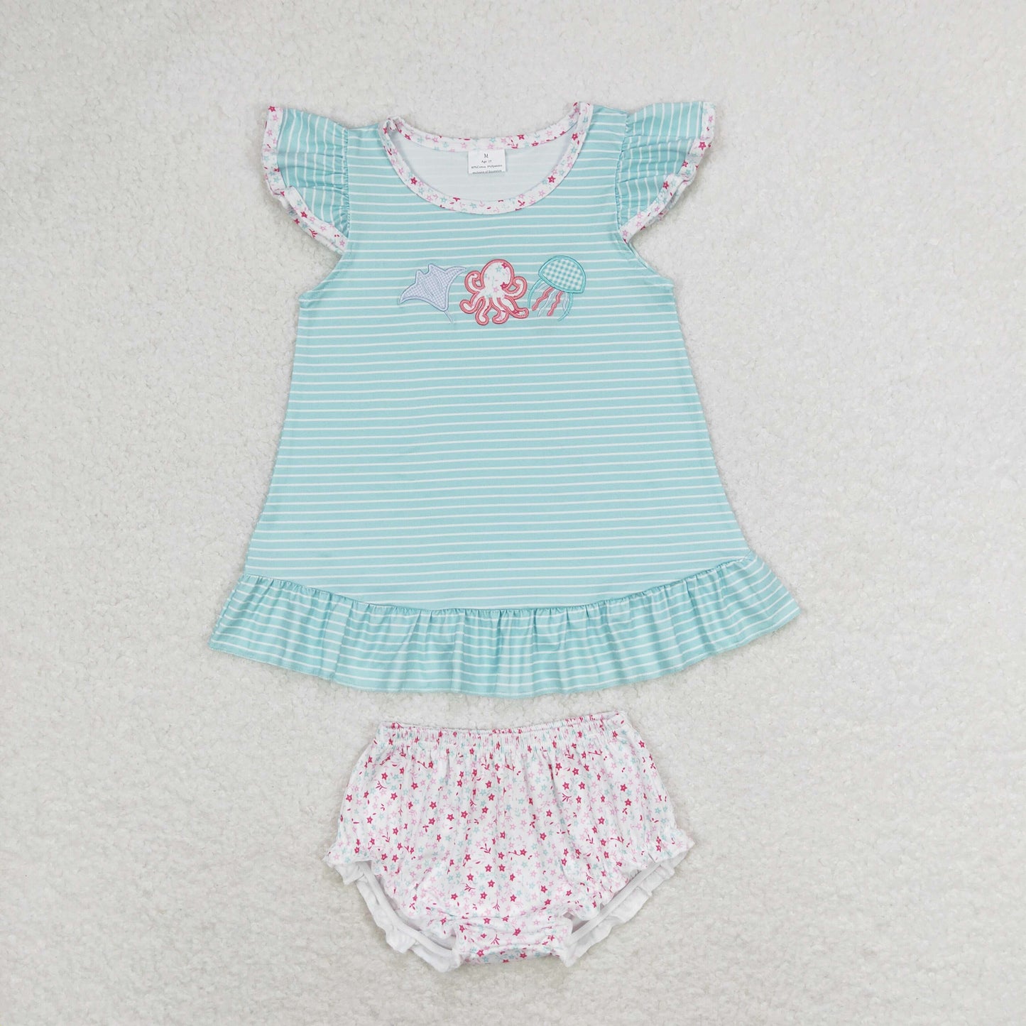 best sister blue stripes embroidery sea animal design outfit