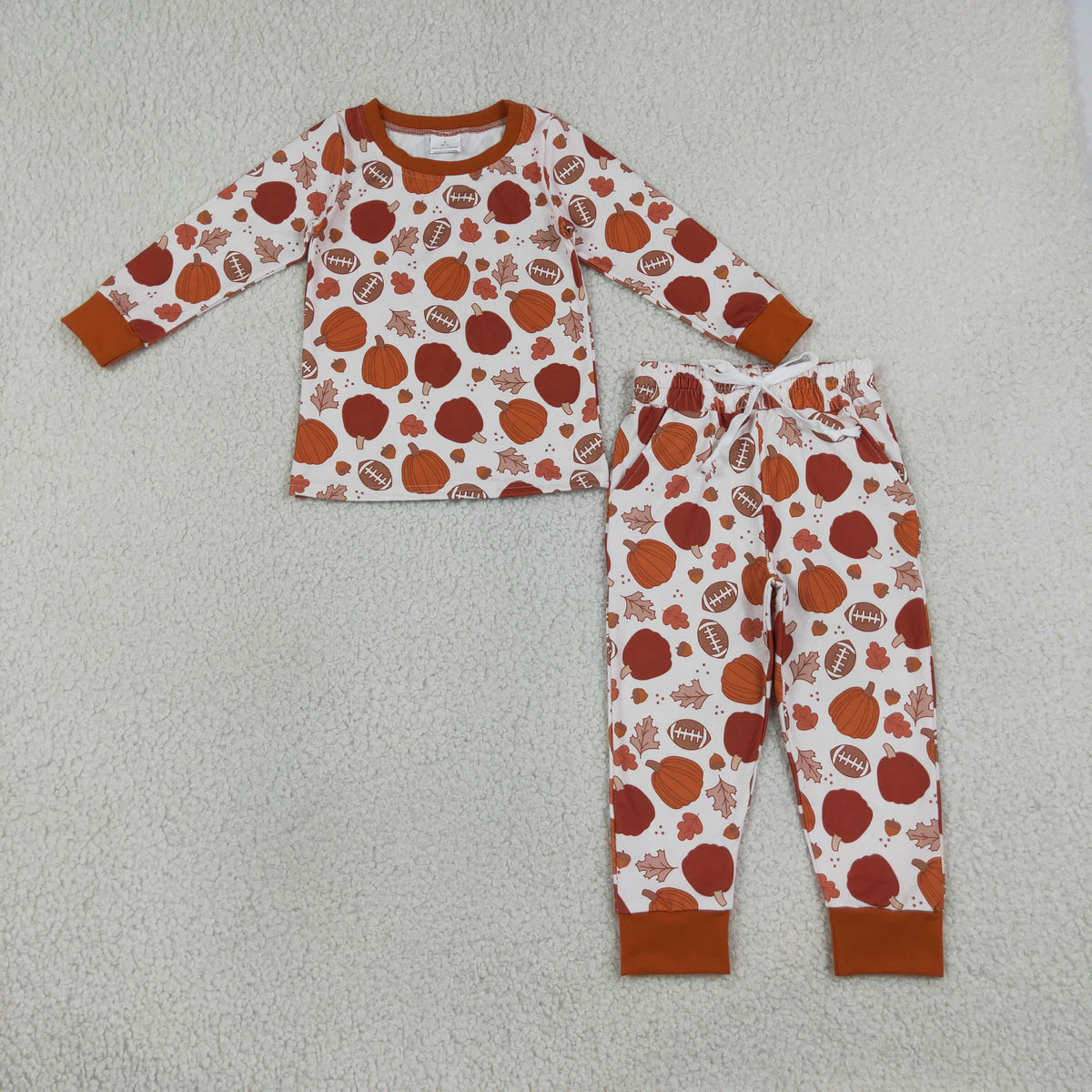 Fall pumpkin boys long sleeve thanksgiving pajama set outfit