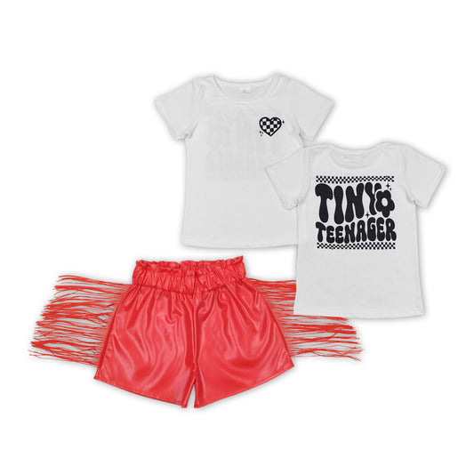 tiny teenager shirt red pu leather shorts outfit
