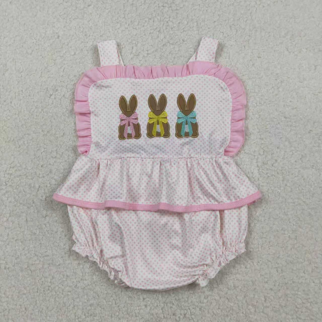 Embroidery bunny easter design girls holiday clothes