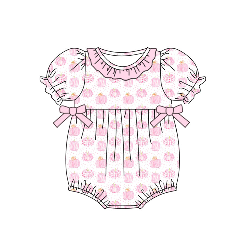 Toddle baby girl pink pumpkin short sleeve romper