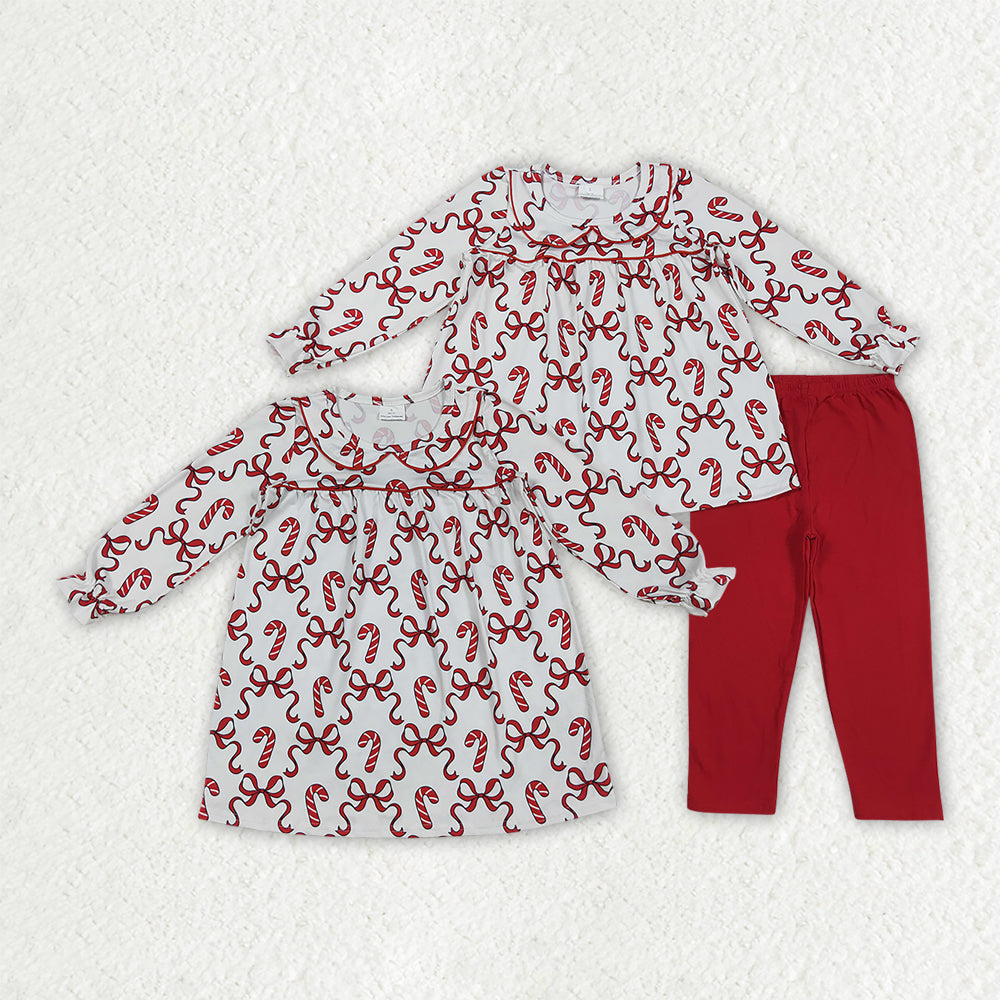 Toddle girls Christmas red bow tunic top matching pants fall winter clothes