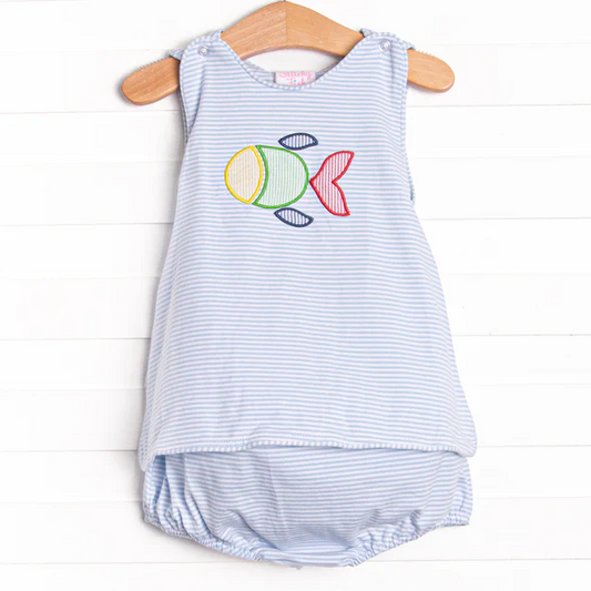 baby  blue stripes sea fish design bummies set