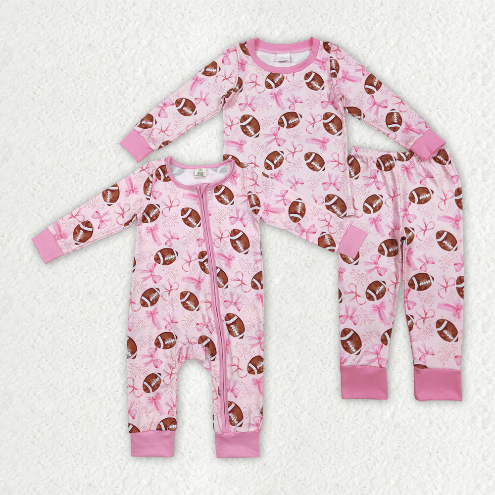 Football game day pink bow pajama set
