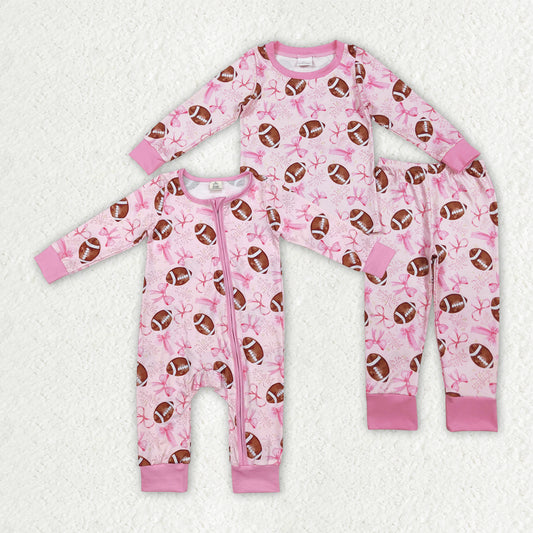 Football game day pink bow pajama set