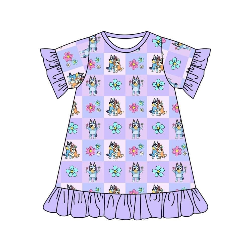 Blue cartoon dog short sleeve dress