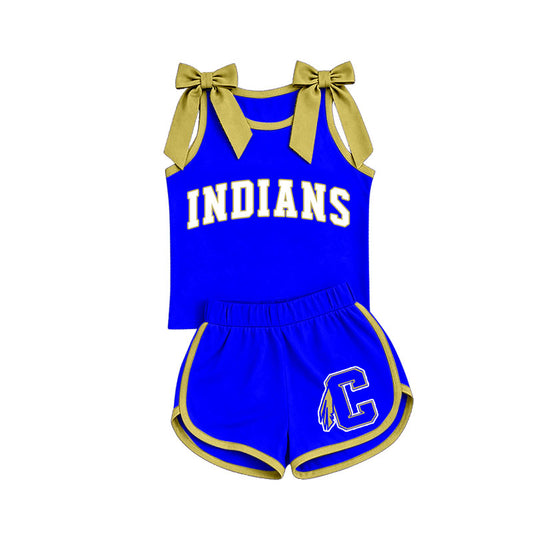 Custom team bow top matching shorts girls summer outfit